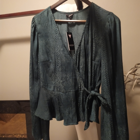 NWT Guess emerald wrap blouse, medium - Picture 2 of 7